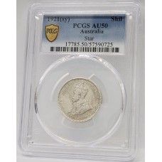 AUSTRALIA 1921 . ONE 1 SHILLING . STAR . PCGS AU50